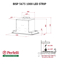 Вбудована витяжка Perfelli BISP 5673 BL 1000 LED Strip чорне скло, 1000 м3/год