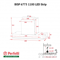 Вбудована витяжка Perfelli BISP 6773 BL 1100 LED Strip чорне скло, 1100 м3/год