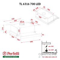 Телескопическая кухонная вытяжка Perfelli TL 6316 Full Inox 700 LED нержавеющая сталь, 700 м3/ч
