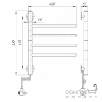 Поворотный электрический полотенцесушитель Элна-Сервис Вертикаль 4 530х400х55 черный, с регулятором на вилке