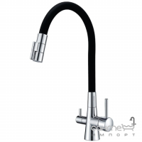 Змішувач для кухні з гнучким виливом та виливом для фільтрованої води Fabiano FKM 3121 Flex Chrome хром/чорний