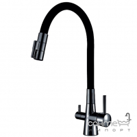 Змішувач для кухні з гнучким виливом та виливом для фільтрованої води Fabiano FKM 3121 Flex Black Steel графіт/чорний