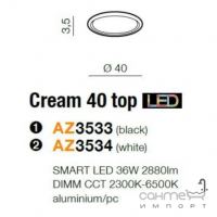 Стельовий LED-світильник з ДК Azzardo Cream Smart 40 Top 36W AZ3533 білий/чорний