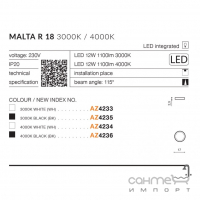 Стельовий LED-світильник Azzardo Malta R 18 4000K 12W AZ4234 білий