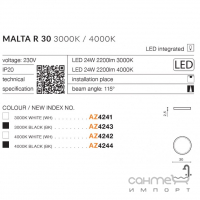 Стельовий LED-світильник Azzardo Malta R 30 4000K 24W AZ4242 білий