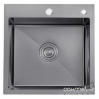 Прямокутна кухонна мийка з нержавіючої сталі Lidz PVD H5050B 3.0/0.8 мм Brush Black чорна