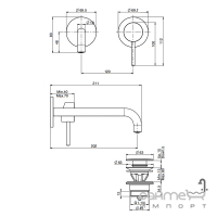 Смеситель для раковины скрытого монтажа FIMA Spillo Up F3051LX9OR + F3520OR золото, длина излива 211 см