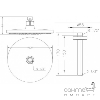 Верхний душ с потолочным держателем Genebre Tau15circle R6511218+167145 хром