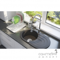 Овальна гранітна кухонна мийка на одну чашу з сушінням Laveo Dafne SBD_781T чорна