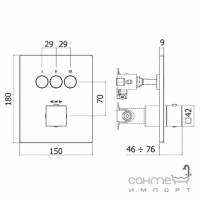 Змішувач-термостат прихованого монтажу на 3 споживачі Paffoni Compact Box CPT519CR хром