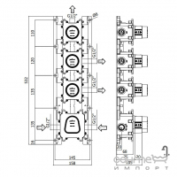 Прихована внутрішня частина змішувача-термостату на 3 споживачі Paffoni Modular Box MDBOX019