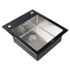 Прямокутна кухонна мийка на одну чашу Platinum Handmade Black Glass 600х510х200 чорне скло/сталь