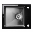 Прямокутна кухонна мийка на одну чашу Platinum Handmade PVD Black Glass 600х510х200 чорне скло/чорна