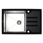 Кухонная мойка на одну чашу с сушкой Platinum Handmade Black Glass 780х510х200 черное стекло/сталь