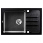 Кухонна мийка на одну чашу з сушкою Platinum Handmade PVD Black Glass 780х510х200 чорне скло/чорна