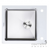 Прямокутна кухонна мийка на одну чашу Platinum Handmade White Glass 600х510х200 біле скло/сталь