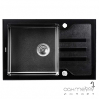 Кухонна мийка на одну чашу з сушкою Platinum Handmade PVD Black Glass 780х510х200 чорне скло/чорна