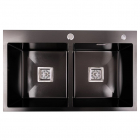 Прямоугольная кухонная мойка на две чаши Platinum PVD Handmade HDB 1mm 780x430x230 черная