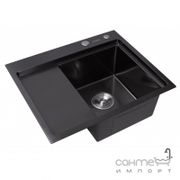 Прямоугольная кухонная мойка на одну чашу с сушкой Platinum PVD Handmade R 1,5mm 580x480x220 черная