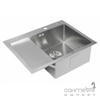 Прямокутна кухонна мийка на одну чашу із сушінням Platinum Handmade R 1,2mm 650x500x230 сталь