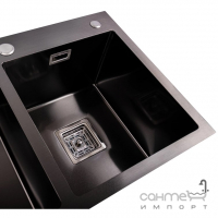 Прямоугольная кухонная мойка на полторы чаши Platinum PVD Handmade HDB 1mm 780x430x230 черная