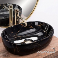 Овальная раковина на столешницу Rea Amelia Black Marble Shiny REA-U8000 черный мрамор