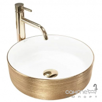 Круглая раковина на столешницу Rea Sami Gold Brush REA-U6630 белая/матовое золото с рельефом