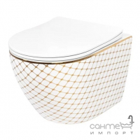 Підвісний безободковий унітаз із сидінням дюропласт softclose Rea Carlos Flat Diamond REA-C5100 білий із золотою сіткою