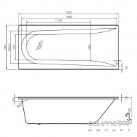Акрилова прямокутна ванна з ніжками Vayer Boomerang 1700x750 біла, посилені борти