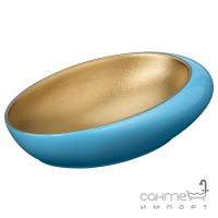 Ассиметричная овальная раковина на столешницу UpTrend Celia TR-T293 голубая/матовое золото