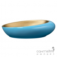 Ассиметричная овальная раковина на столешницу UpTrend Celia TR-T293 голубая/матовое золото
