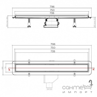 Линейный душевой трап с гидрозатвором Pestan Confluo Primo Compact Line 750 13702511 решетка нерж. сталь/под плитку