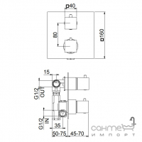 Змішувач-термостат прихованого монтажу на 2 споживачі Fiore Spazio Doccia 31CR0913 хром