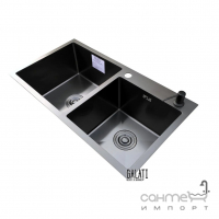 Прямоугольная кухонная мойка на две чаши Galati Arta U-730D BL черная матовая нержавеющая сталь