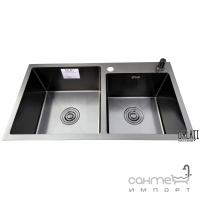 Прямокутне кухонне миття на дві чаші Galati Arta U-730D BL чорна матова нержавіюча сталь