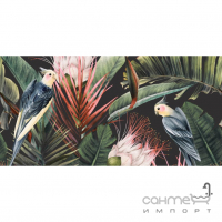Настенная плитка декор Ceramika Color Perla Pink Parrots Decor 600x300 (цветы, листья, попугаи)