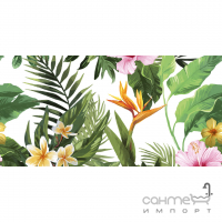 Настенная плитка декор Cermika Konskie Tropical Flower Inserto Rett 600x300 (тропические цветы и пальмовые листья)
