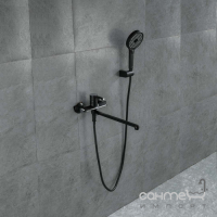 Змішувач для ванни з довгим виливом душовим гарнітуром Gappo G2203-6 чорний/хром
