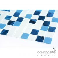 Стеклянная мозаика Kotto Ceramica GMP 0425018 С3 print 19/blue D mat/white mat 300x300х4 (25х25) (перья)