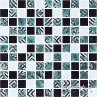 Стеклянная мозаика Kotto Ceramica GMP 0825021 С3 print 24/white/black 300x300х8 (25х25) (пальмовые листья)