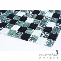Скляна мозаїка Kotto Ceramica GMP 0825021 С3 print 24/white/black 300x300х8 (25х25) (пальмове листя)