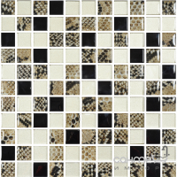 Стеклянная мозаика Kotto Ceramica GMP 0825035 С3 print 38/Gold/Black 300x300х8 (25х25) (змеиная кожа)