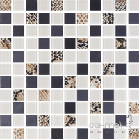 Стеклянная мозаика Kotto Ceramica GMP 0825036 С3 print 38/black mat/beige w41 300x300х8 (25х25) (змеиная кожа)
