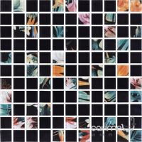 Стеклянная мозаика Kotto Ceramica GMP 0825047 С2 print 44/black mat 300x300х8 (25х25) (цветы)