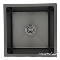Квадратная кухонная мойка Gappo GS 4444-6 PVD матовая черная, нерж. сталь SUS 201, сифон + коландер