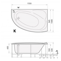 Акриловая ванна с передней панелью PAA Violeta R 1550x1000 Pearl Bark правосторонняя, коричневый