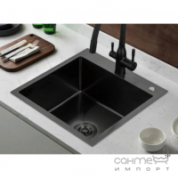 Квадратна кухонна мийка Gappo GS 5050-6  чорна нерж. сталь SUS 304 сифон + коландер