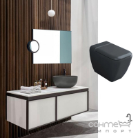 Комплект меблів для ванної кімнати Cielo Multiplo Polifemo Shui 1200 (бежева тумба, сіра раковина, сірий унітаз, дзеркало)