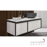 Комплект мебели для ванной комнаты Cielo Multiplo Polifemo Shui 1200 (бежевая тумба, серая раковина, серый унитаз, зеркало)