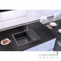 Прямокутна гранітна кухонна мийка на одну чашу з сушінням Axis Group Mojito 20 1.101.116.10 Black чорна